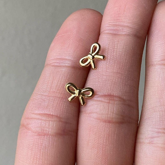 10k Solid Gold Bow Earrings,Second hole Studs, Piercing Studs Earrings for kids - Picture 11 of 15